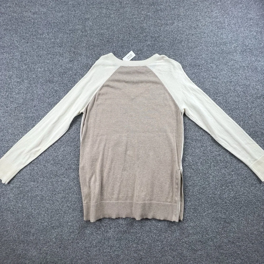 NWT Banana Republic Women's M V-Neck Sweater Cream Taupe Side Zip Hem Pullover - Picture 8 of 9